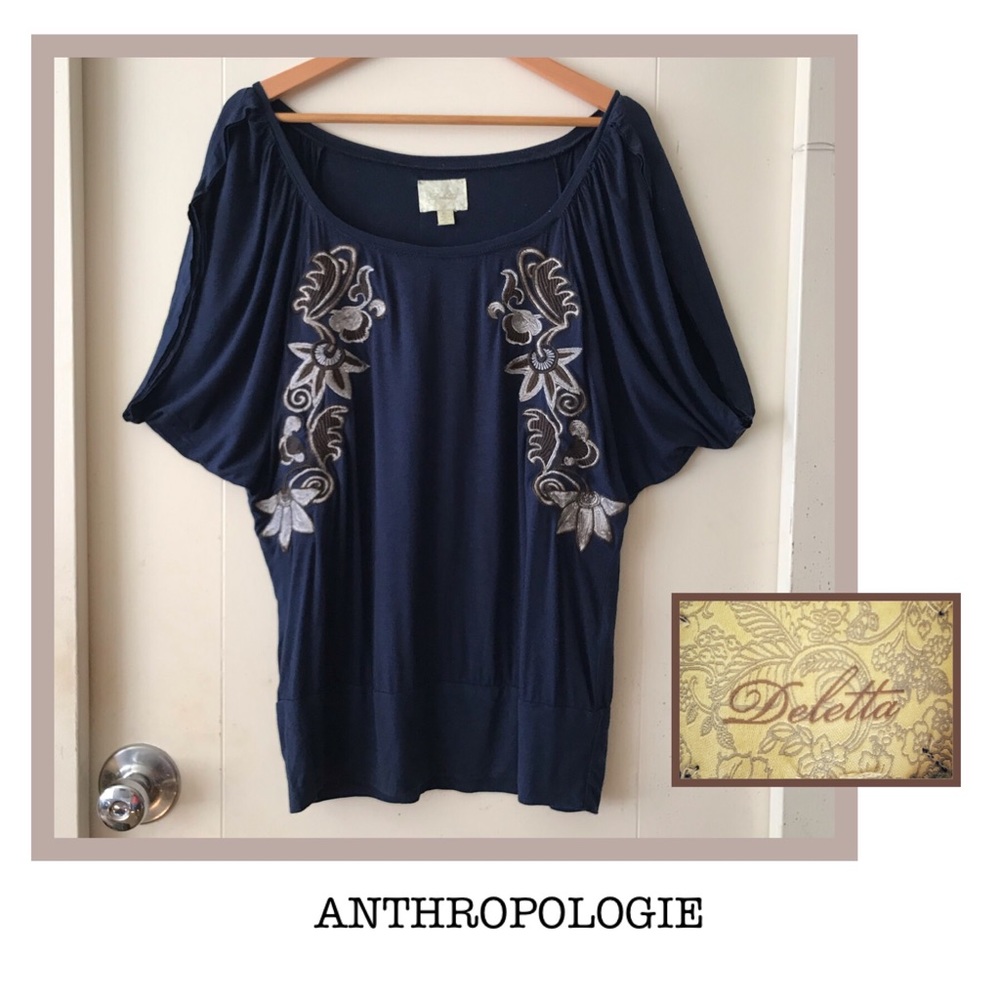 Deletta at Anthropologie Dark Blue Top